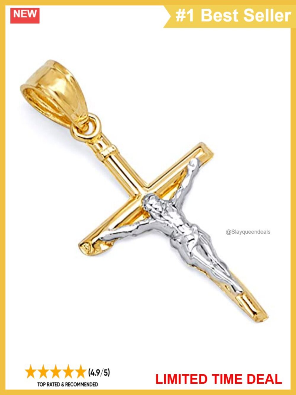 14k Two Tone Gold Jesus Crucifix Cross Charm Pendant Religious Jewelry